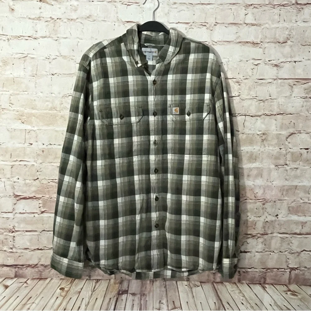 Carhartt relaxed fit mens plaid collared button down long sleeve size medium - Picture 1 of 6